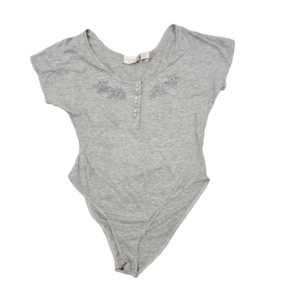 Victorias Secret vintage gold lable Floral Embroidered Gray Bodysuit size S